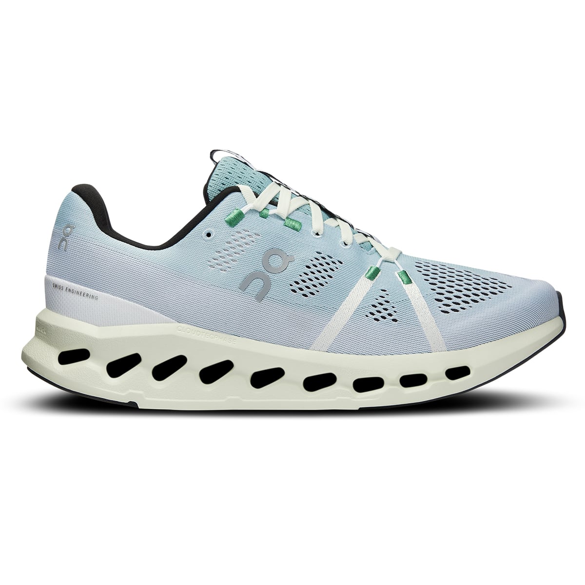 Right side view of the On Cloudsurfer 7 Mineral-Aloe men’s running shoe #color_mineral-aloe