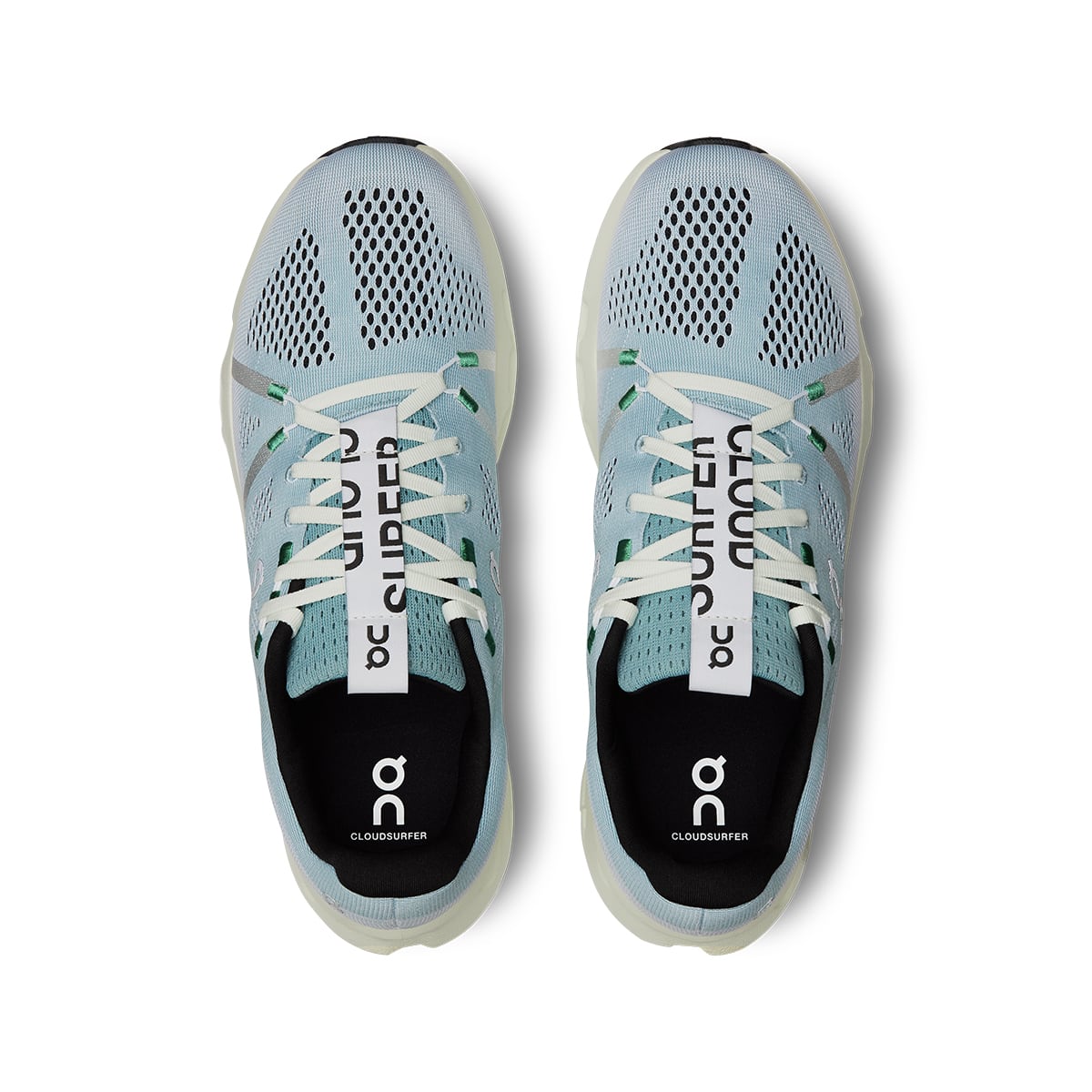 Top view of the On Cloudsurfer 7 Mineral-Aloe men’s running shoes #color_mineral-aloe