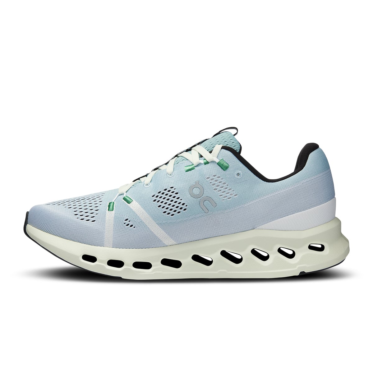 Left side view of the On Cloudsurfer 7 Mineral-Aloe men’s running shoe #color_mineral-aloe