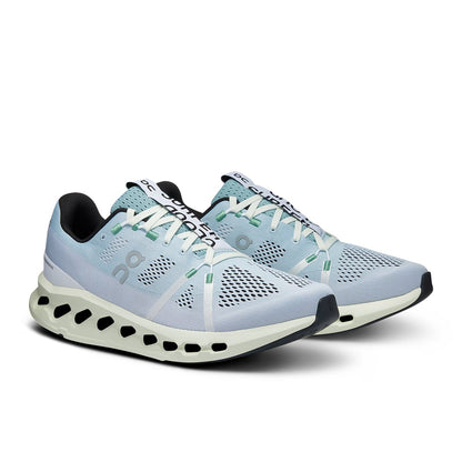 45-degree view of the On Cloudsurfer 7 Mineral-Aloe men’s running shoe 