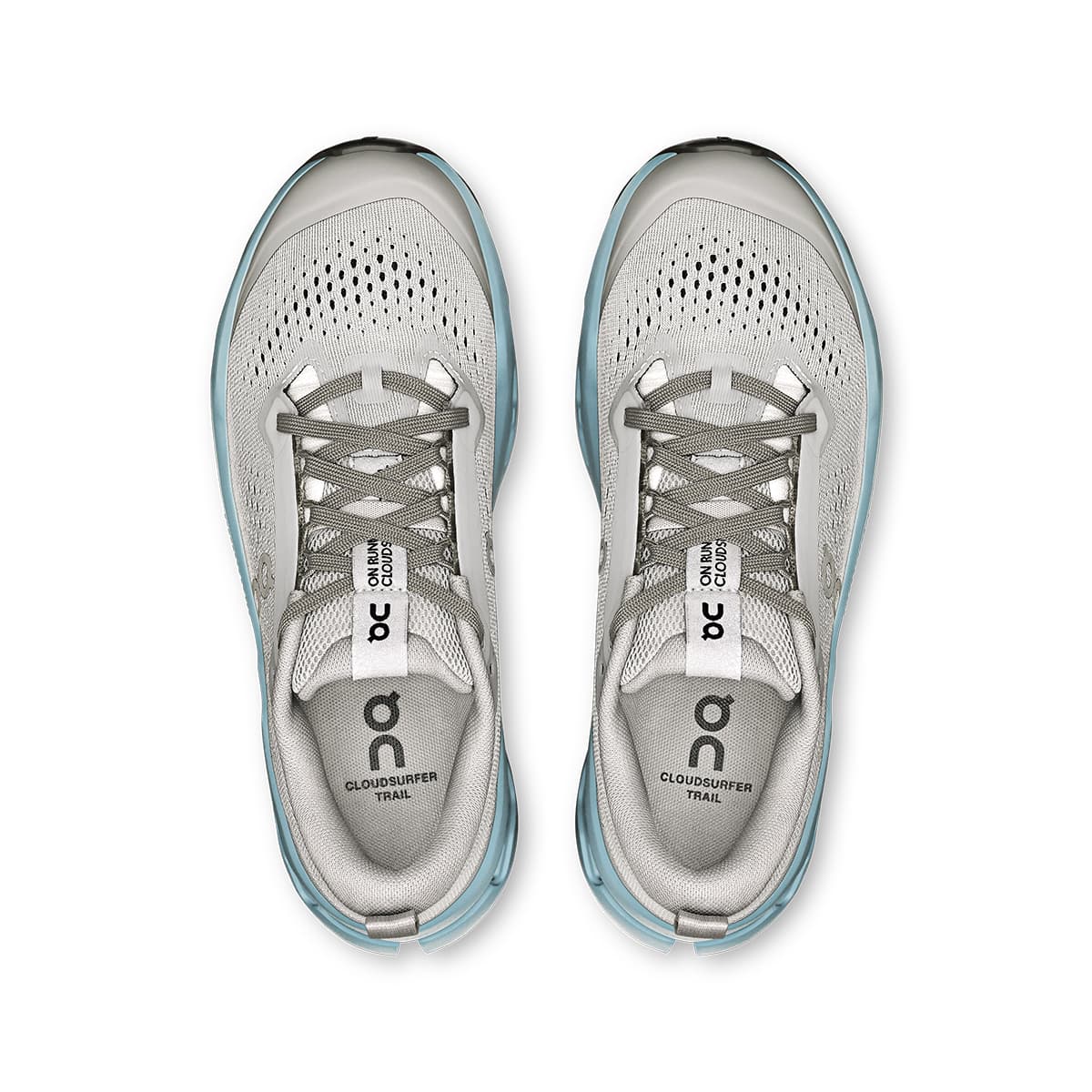 Top view of the On Cloudsurfer 2 Trail Glacier-Dust women’s running shoes #color_glacier-dust
