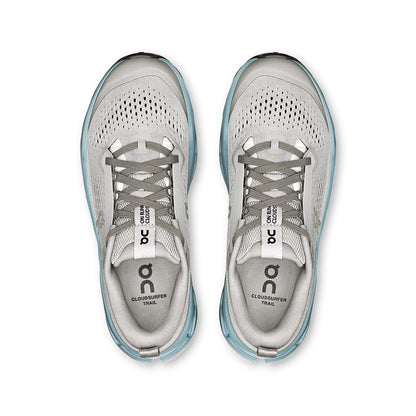 Top view of the On Cloudsurfer 2 Trail Glacier-Dust women’s running shoes 