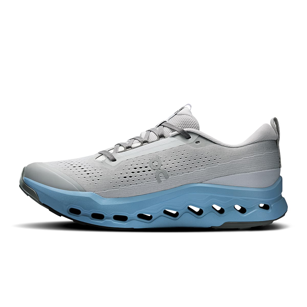 Left side view of the On Cloudsurfer 2 Trail Rock-Niagara men’s running shoe #color_rock-niagara