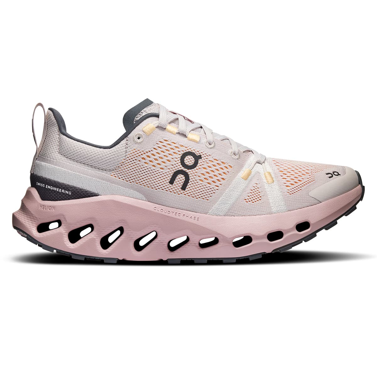 Right side view of the On Cloudsurfer Trail Silver Mauve women’s running shoe 