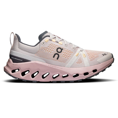 Right side view of the On Cloudsurfer Trail Silver Mauve women’s running shoe 