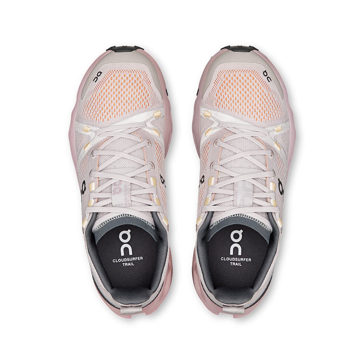 45-degree view of the On Cloudsurfer Trail Silver Mauve women’s running shoe 