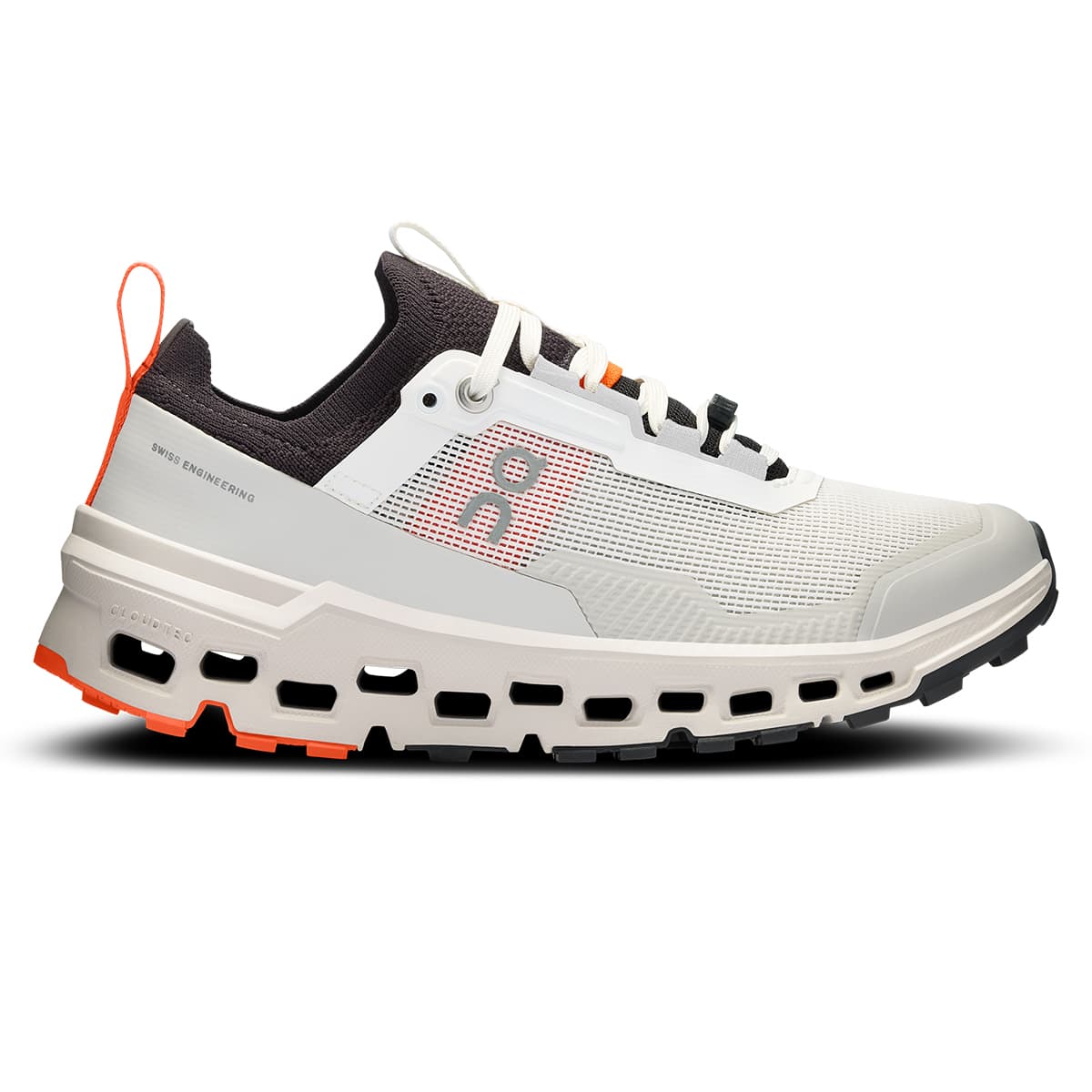 Right side view of the On Cloudultra 2 White Wolf women’s running shoe #color_white-wolf