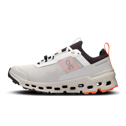 Left side view of the On Cloudultra 2 White Wolf women’s running shoe 