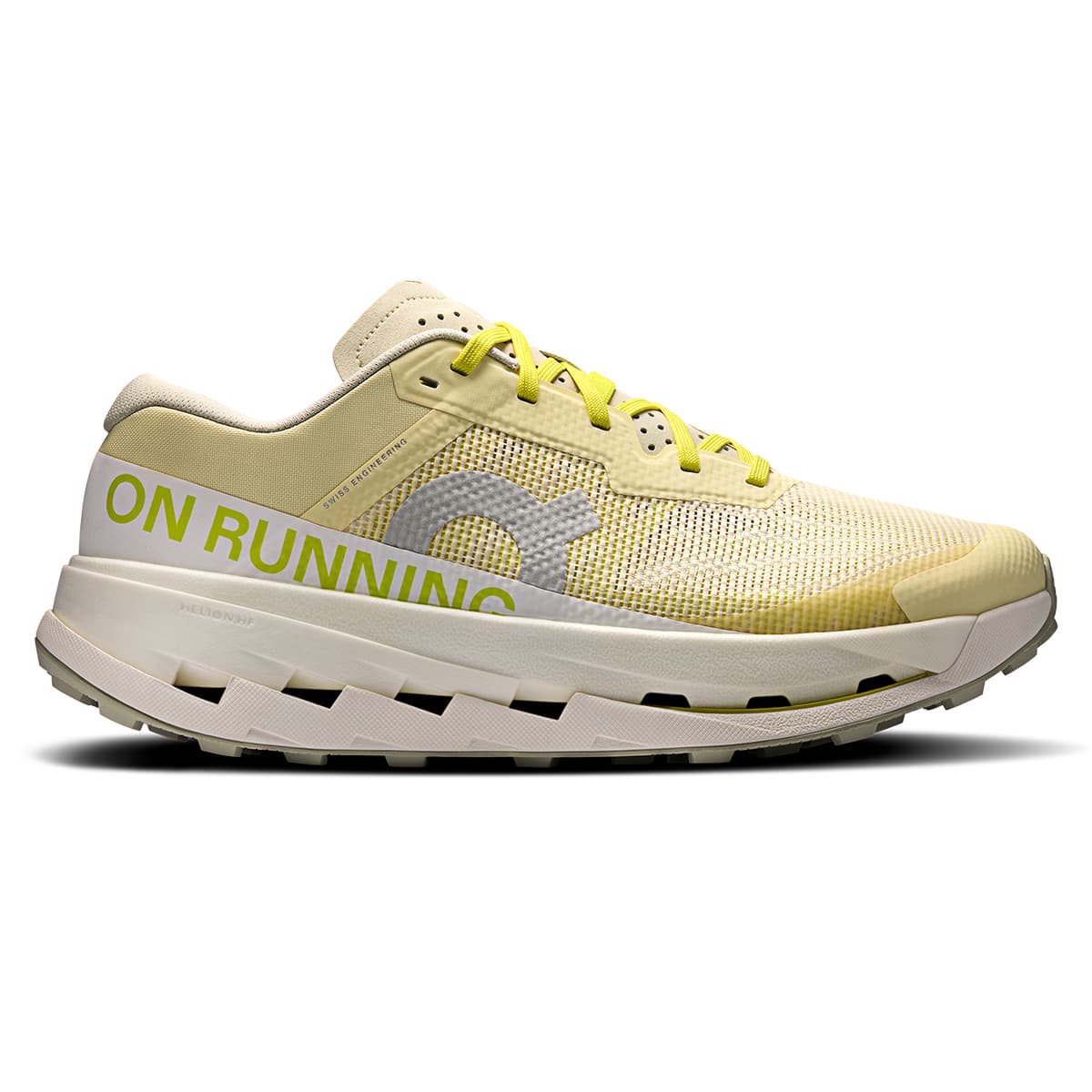 Right side view of the On Running Cloudultra 3 Pelican-White men’s running shoe #color_pelican-white