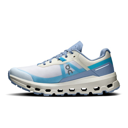 Left side view of the On Cloudvista 2 Cream-Horizon women’s running shoe 