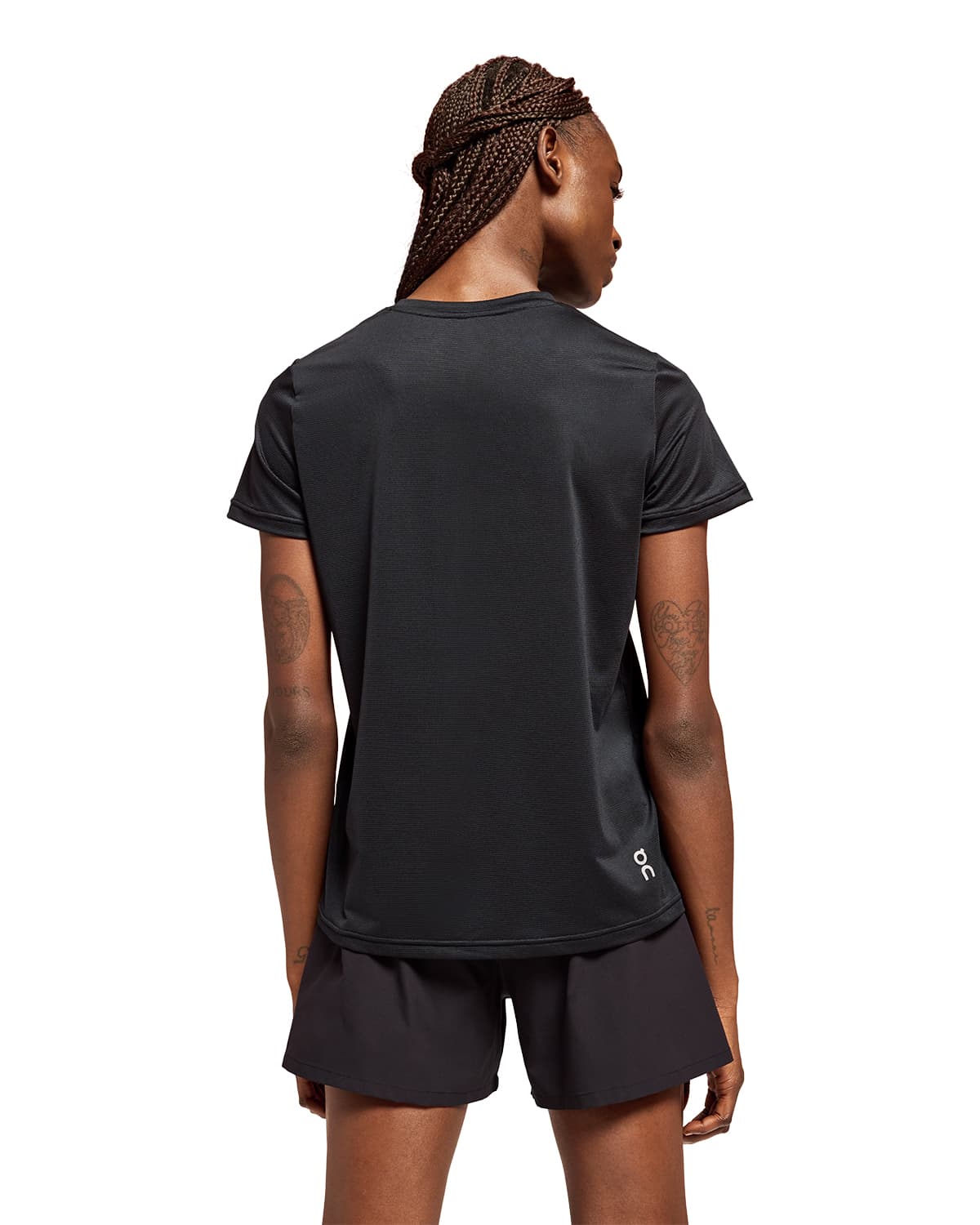 Women wearing the On Core T Colour Black- Back View 