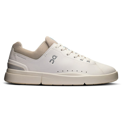Right side view of the On The Roger Advantage 2 White-Sand men’s running shoe 