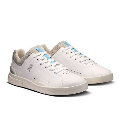 45-degree view of the On The Roger Advantage 2 White-Sand men’s running shoe 