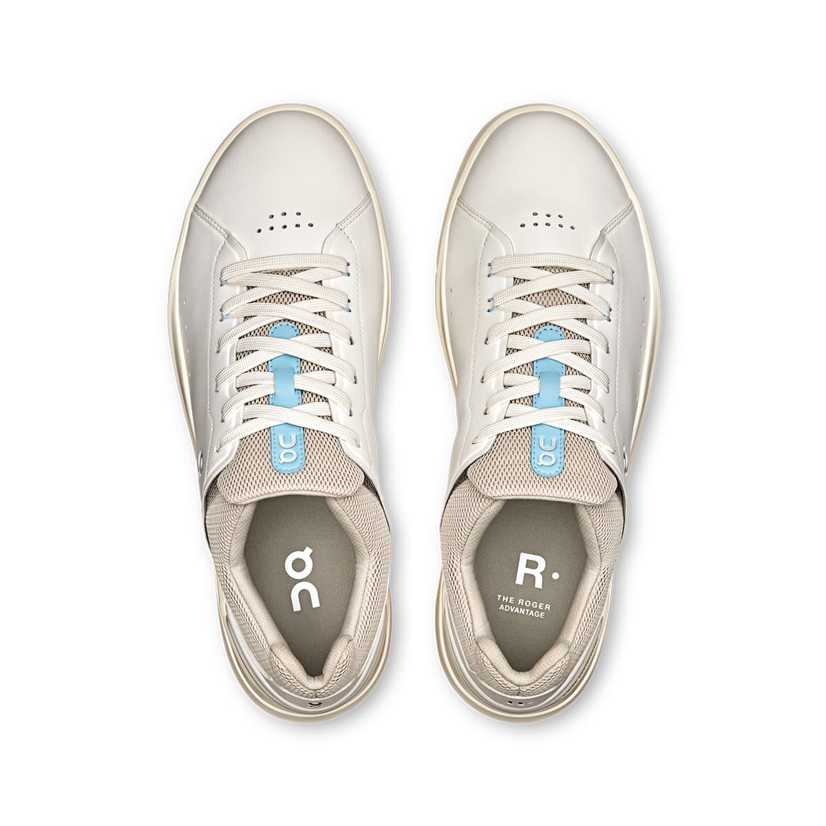 Top view of the On The Roger Advantage 2 White-Sand men’s running shoes #color_white-sand