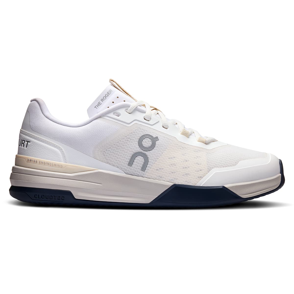 Right side view of the On The Roger Advantage Pro Clay White-Cream men’s running shoe #color_white-cream