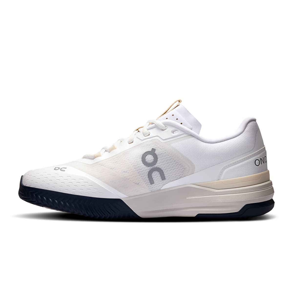 Left side view of the On The Roger Advantage Pro Clay White-Cream men’s running shoe #color_white-cream