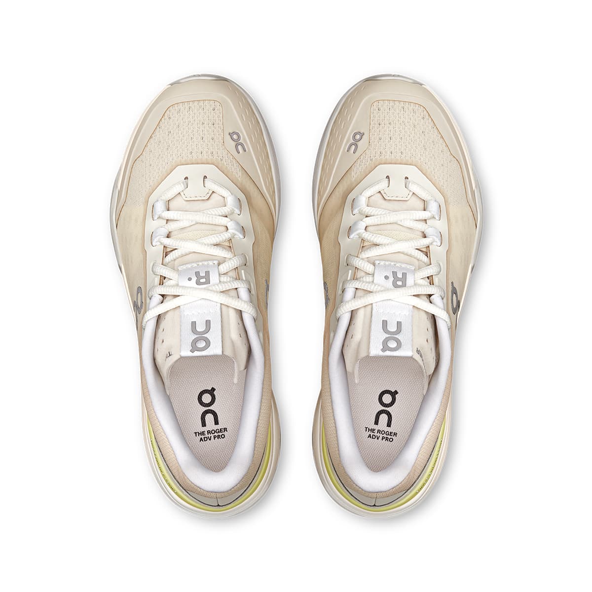 Top view of the On The Roger Advantage Pro Cream-Limelight women’s running shoes 