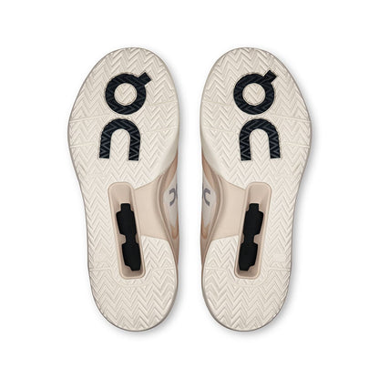Soles of the On The Roger Advantage Pro Cream-Limelight women’s running shoes 