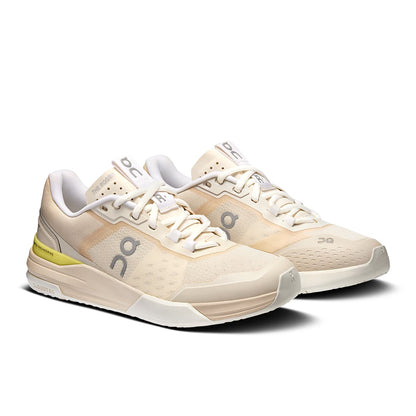 45-degree view of the On The Roger Advantage Pro Cream-Limelight women’s running shoe 