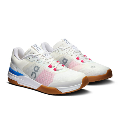 45-degree view of the On The Roger Advantage Pro Ivory-Malibu men’s running shoe 