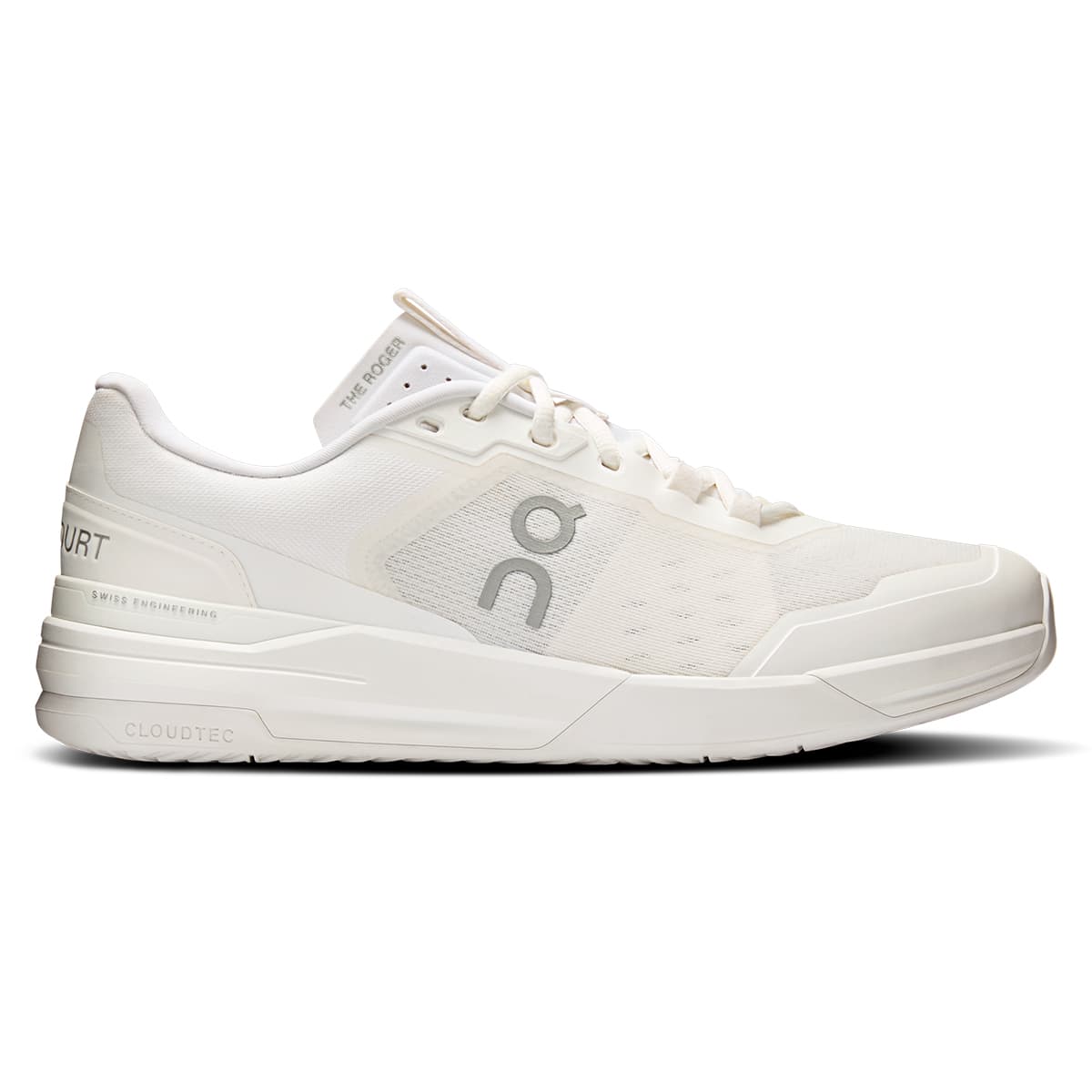 Right side view of the On The Roger Advantage Pro White-White men’s running shoe 