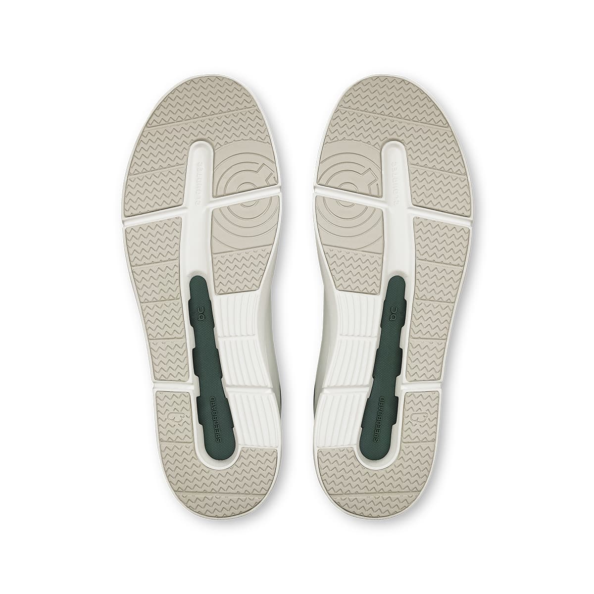 Soles of the On The Roger Advantage White-Olive men’s running shoes 