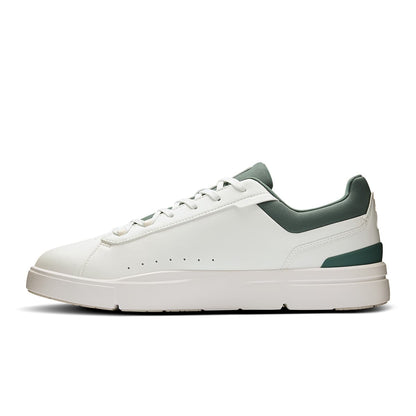 Left side view of the On The Roger Advantage White-Olive men’s running shoe 