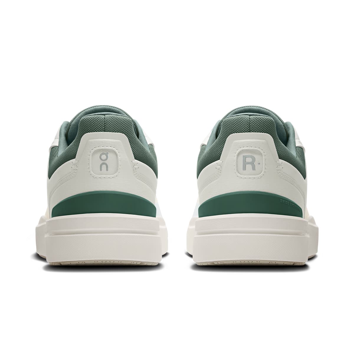 Back view of the On The Roger Advantage White-Olive men’s running shoe 