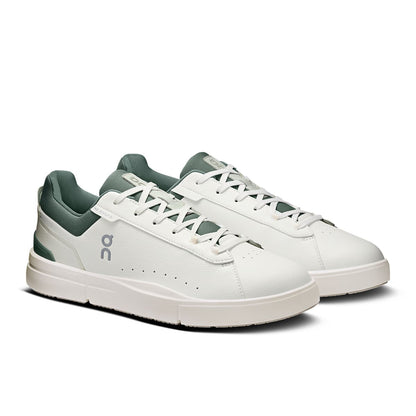 45-degree view of the On The Roger Advantage White-Olive men’s running shoe 