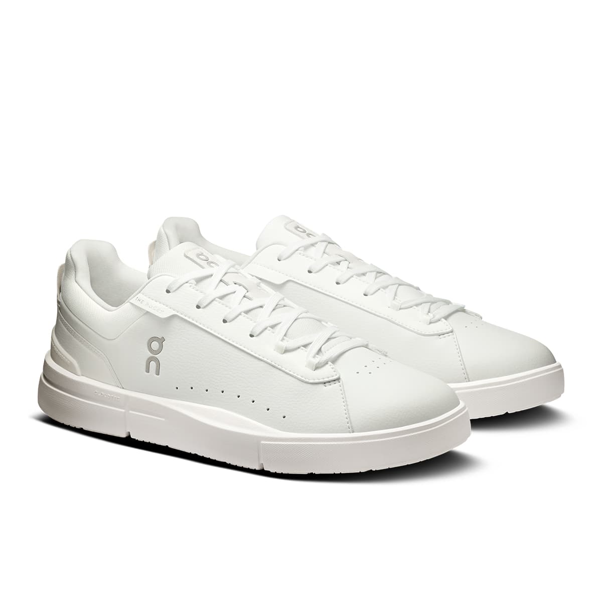 45-degree view of the On The Roger Advantage White-White men’s running shoe 