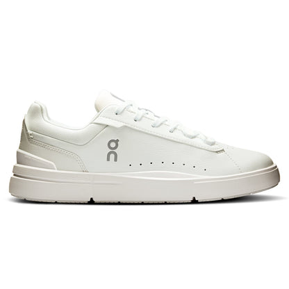 Right side view of the On The Roger Advantage White-White women’s running shoe 