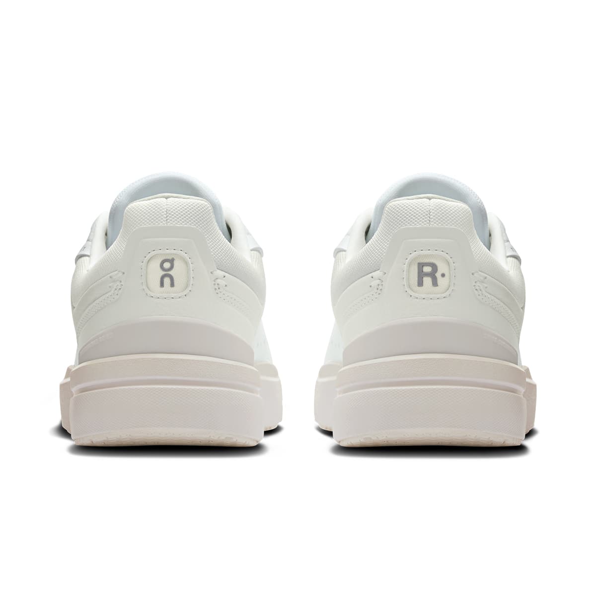 Back view of the On The Roger Advantage White-White women’s running shoe 