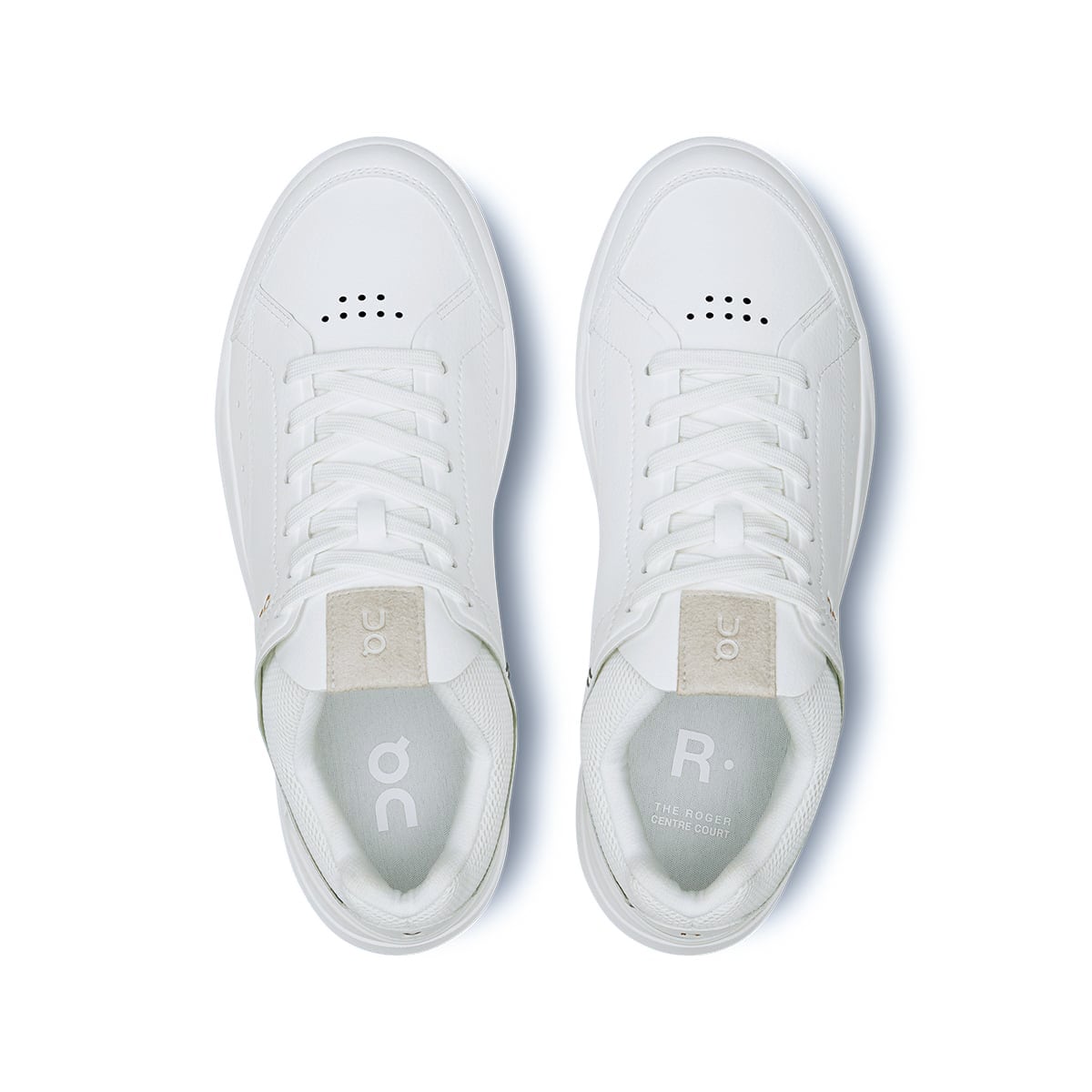 Top view of the On The Roger Centre Court White-Gum women’s running shoes #color_white-gum
