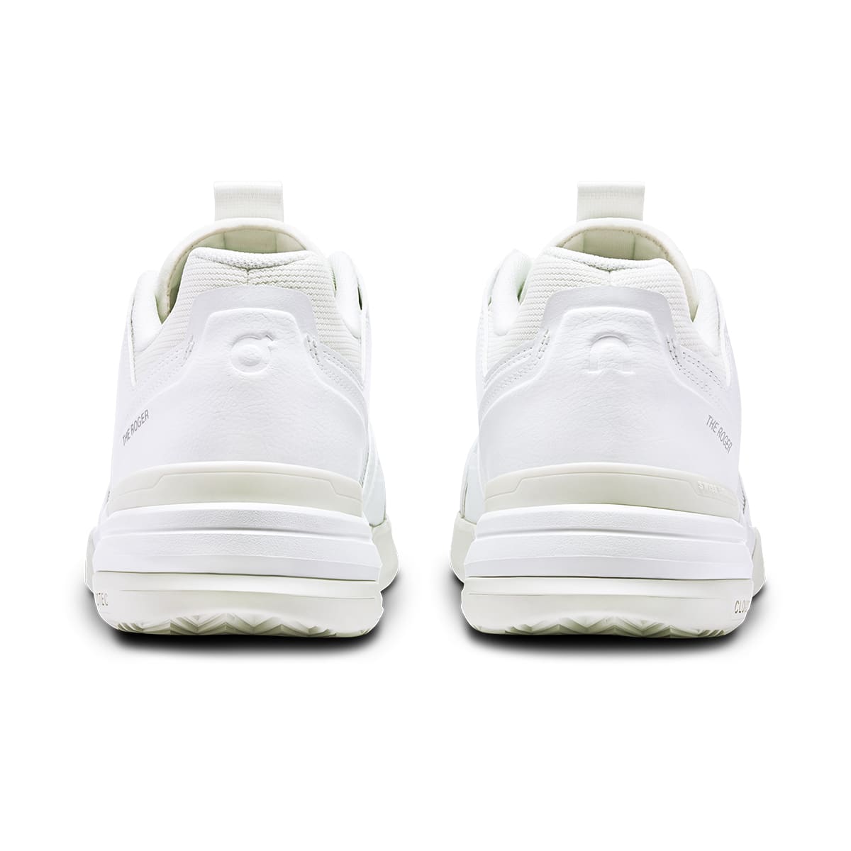 Back view of the On The Roger Clubhouse Pro White Ice men’s running shoe 