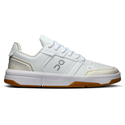 Right side view of the On The Roger Clubhouse White Ivory women’s running shoe 