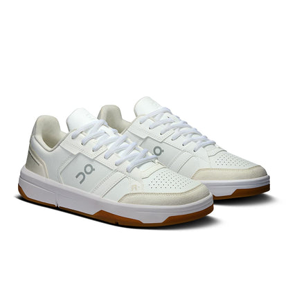 45-degree view of the On The Roger Clubhouse White Ivory women’s running shoe 