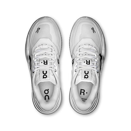 Top view of the On The Roger Pro 2 All White women’s running shoes 