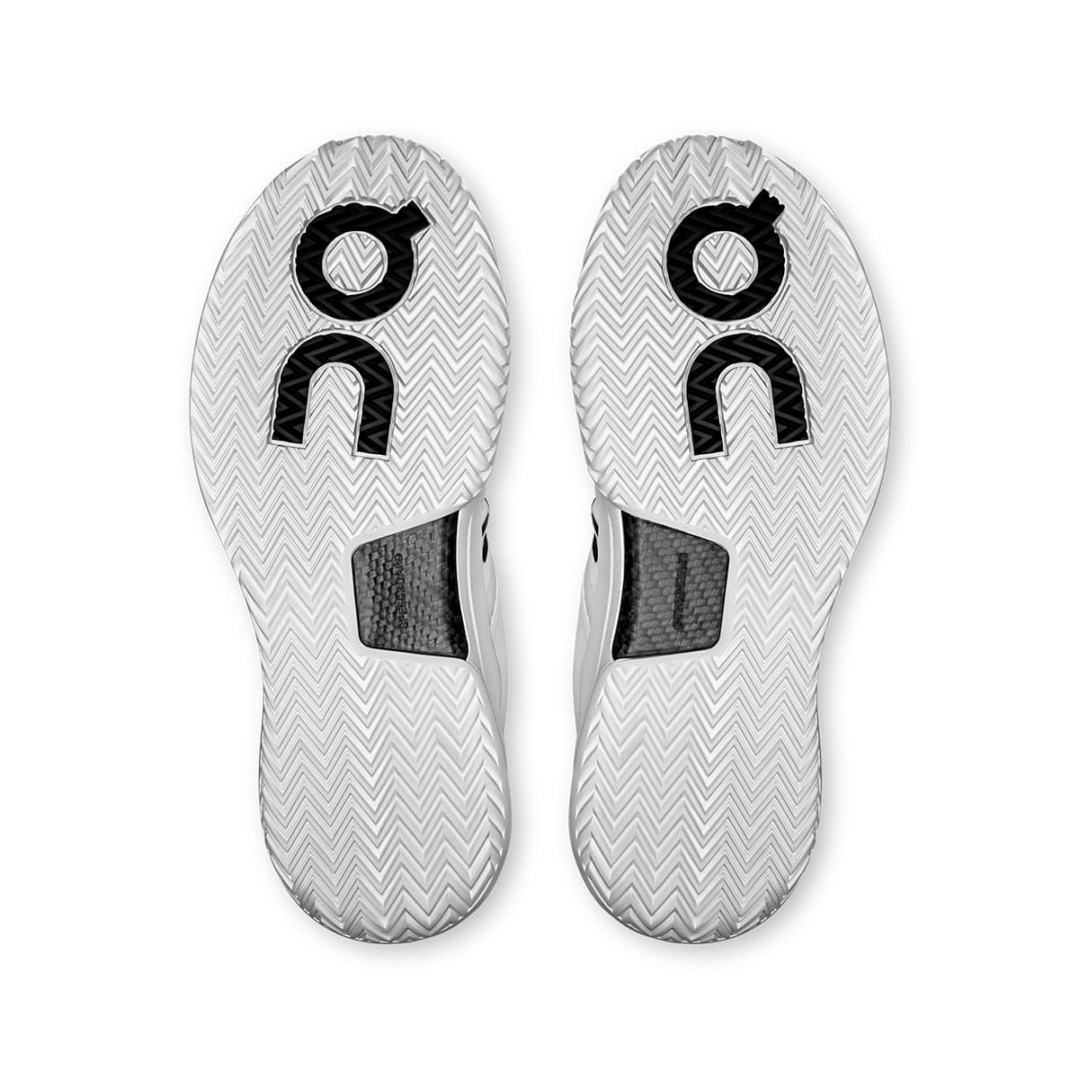 Soles of the On The Roger Pro 2 All White women’s running shoes #color_all-white