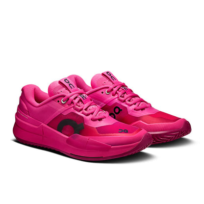 45-degree view of the On The Roger Pro 2 Pink Grenadine women’s tennis shoe 
