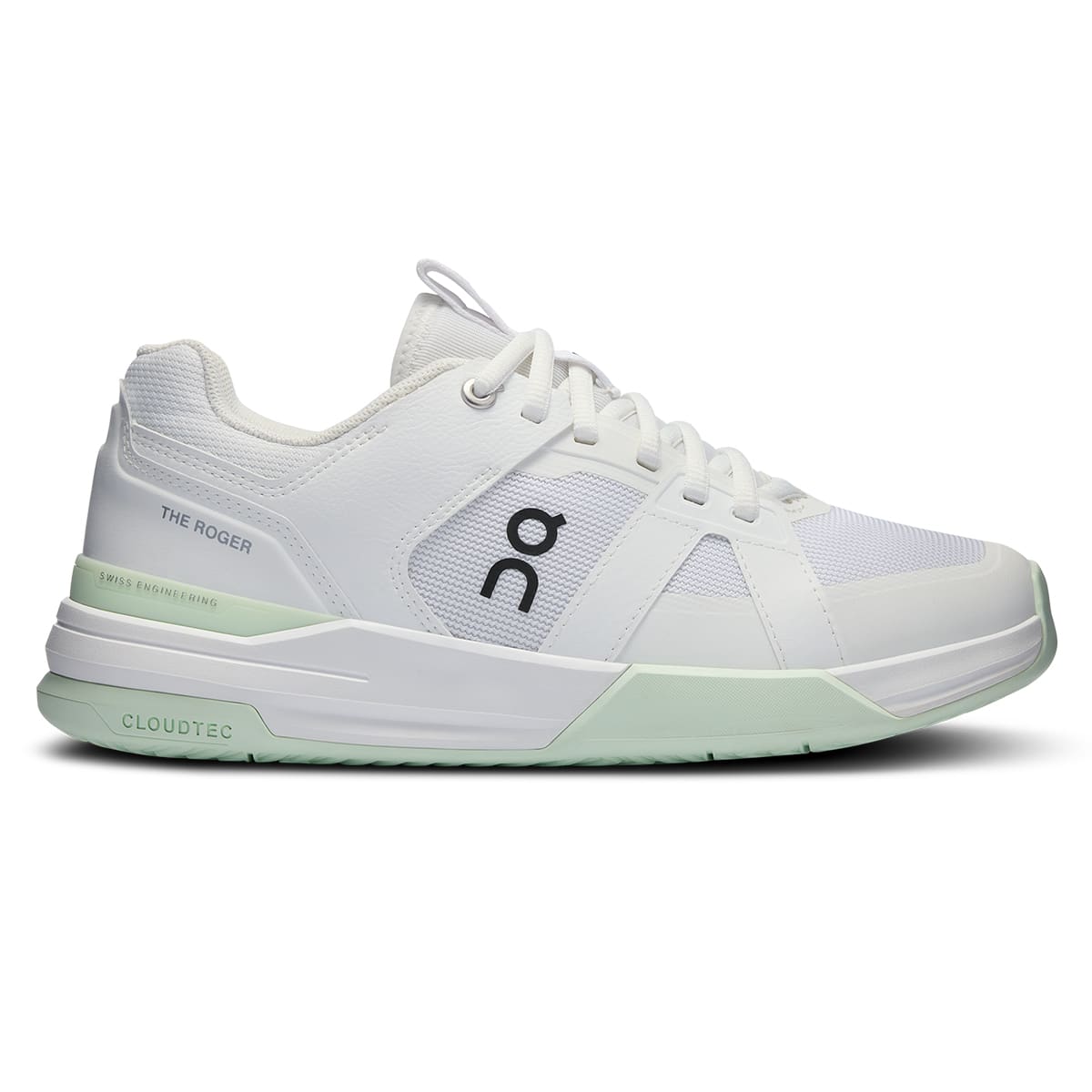 Right side view of the On The Roger Pro White Lima women’s running shoe #color_white-lima