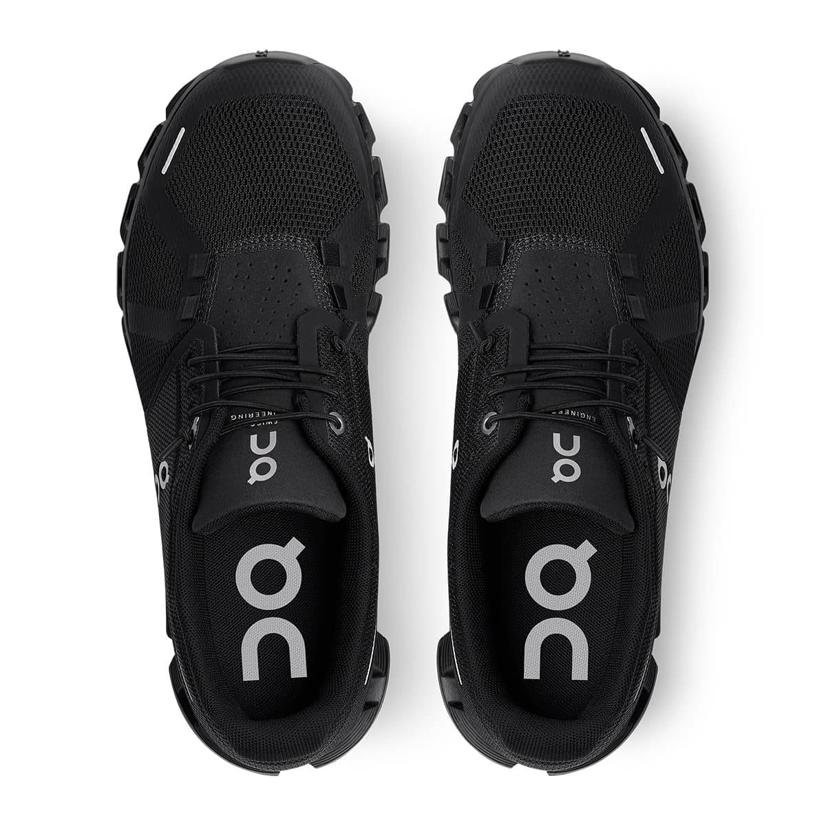Top view of the On Cloud 5 All Black women's running shoes 