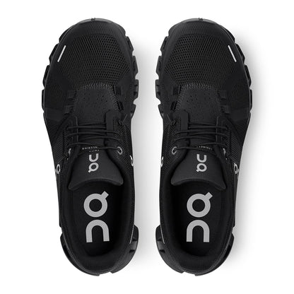 Top view of the On Cloud 5 All Black women's running shoes 