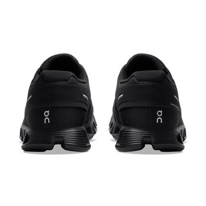 Back view of the On Cloud 5 All Black women's running shoe 
