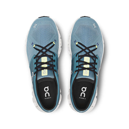 Top view of the On Cloud X 3 Pewter White men’s running shoes 