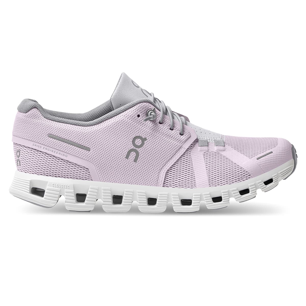 Right side view of the On Cloud 5 Lily Frost women's running shoe #color_lily-frost