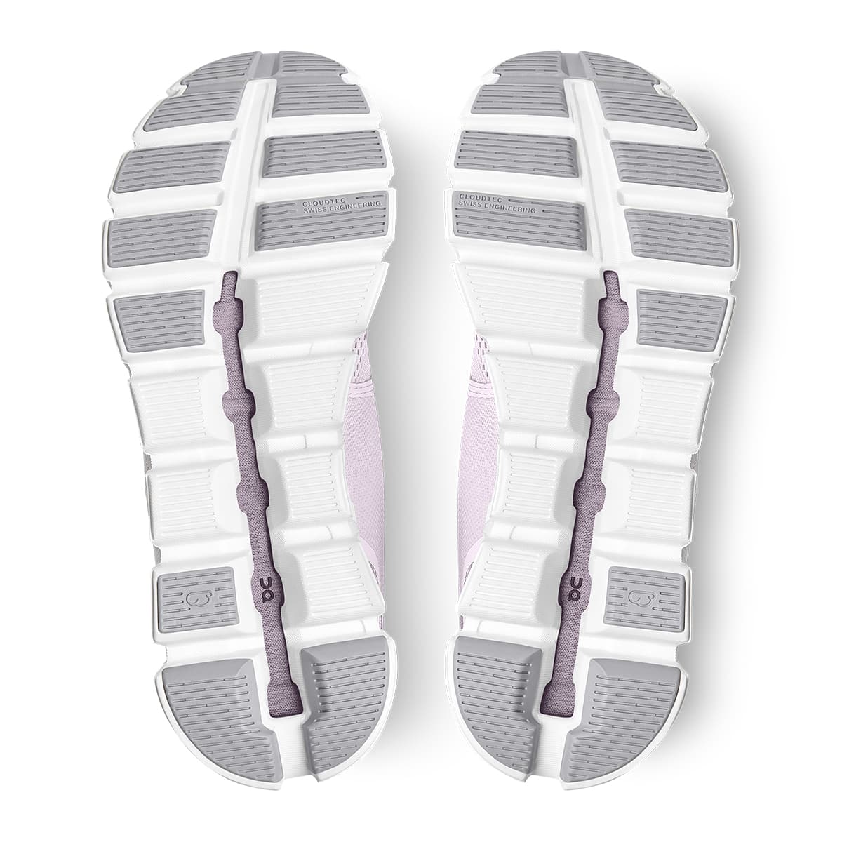Soles of the On Cloud 5 Lily Frost women's running shoes #color_lily-frost