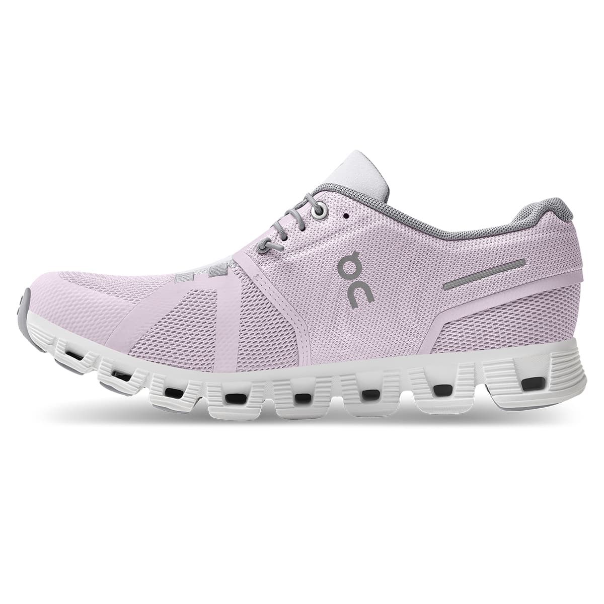 Left side view of the On Cloud 5 Lily Frost women's running shoe #color_lily-frost