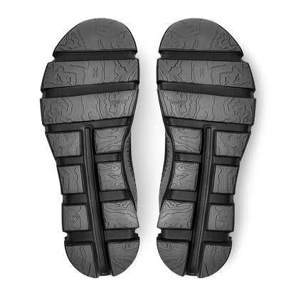 Soles of the On Cloudaway Black Rock women’s running shoes 