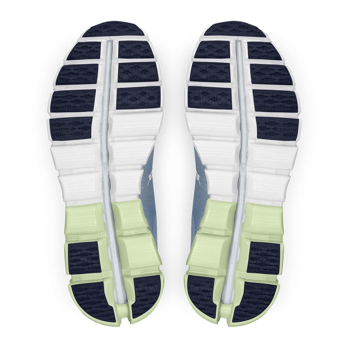 Soles of the On Cloudflow Niagara-Meadow women’s running shoes 