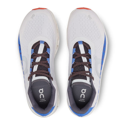 Top view of the On Cloudmonster Frost Cobalt men's running shoes 